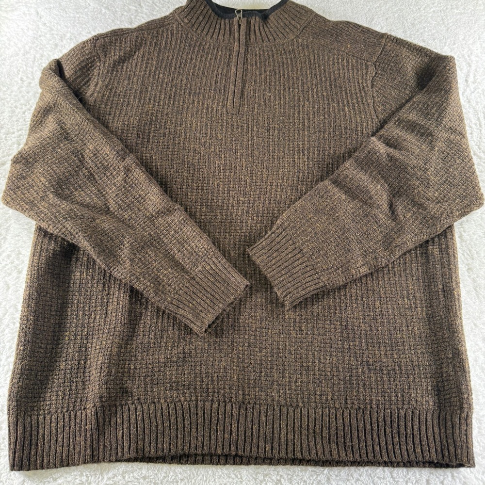 Pendleton Washable Wool Laine Lavable Quarter Zip Sweater Men's XL Brown‎ CLEAN